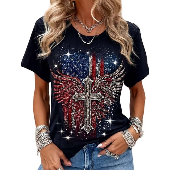 SCSAlgin American Flag Shirt Women 4th of July T-Shirt Patriotic Shirt Independence Day Stars Short Sleeve Tops