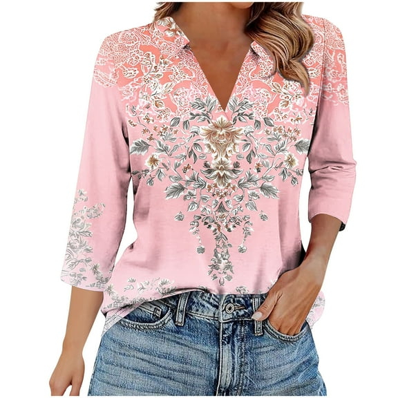 SCSAlgin Blouses for Women Dressy Casual 3/4 Length Sleeve Womens Tops Trendy Summer Spring Shirts