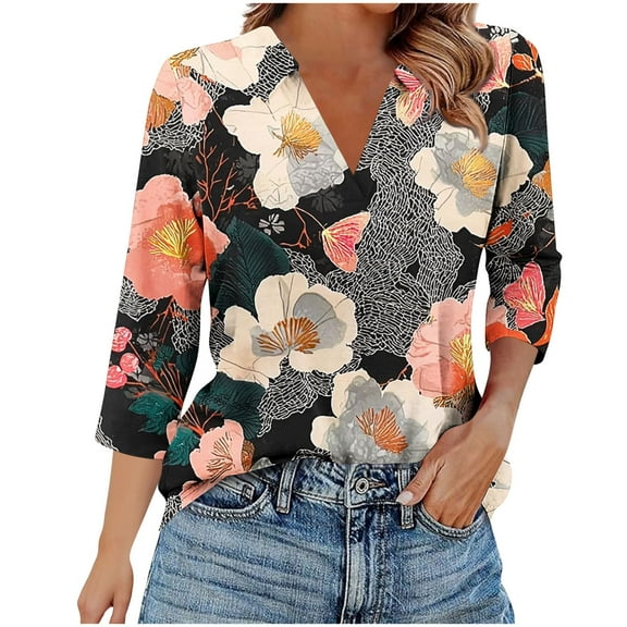 SCSAlgin Blouses for Women Dressy Casual 3/4 Length Sleeve Womens Tops Trendy Summer Spring Shirts