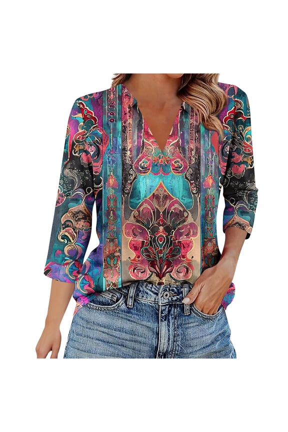 Blouses for Women Dressy Casual 3/4 Length Sleeve Womens Tops Trendy Summer Spring Shirts