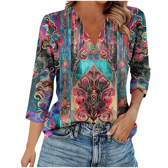 SCSAlgin Blouses for Women Dressy Casual 3/4 Length Sleeve Womens Tops Trendy Summer Spring Shirts