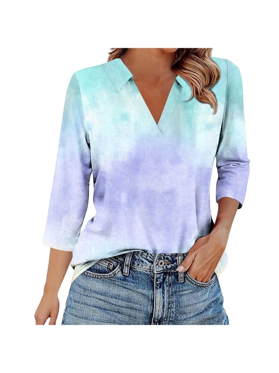 Blouses for Women Dressy Casual 3/4 Length Sleeve Womens Tops Trendy Summer Spring Shirts