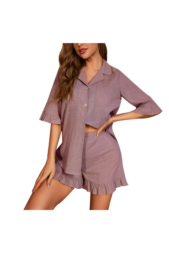 Button Down Pajama Shorts Set for Women 2 Piece Post Partum Lounge Shorts PJ Sets
