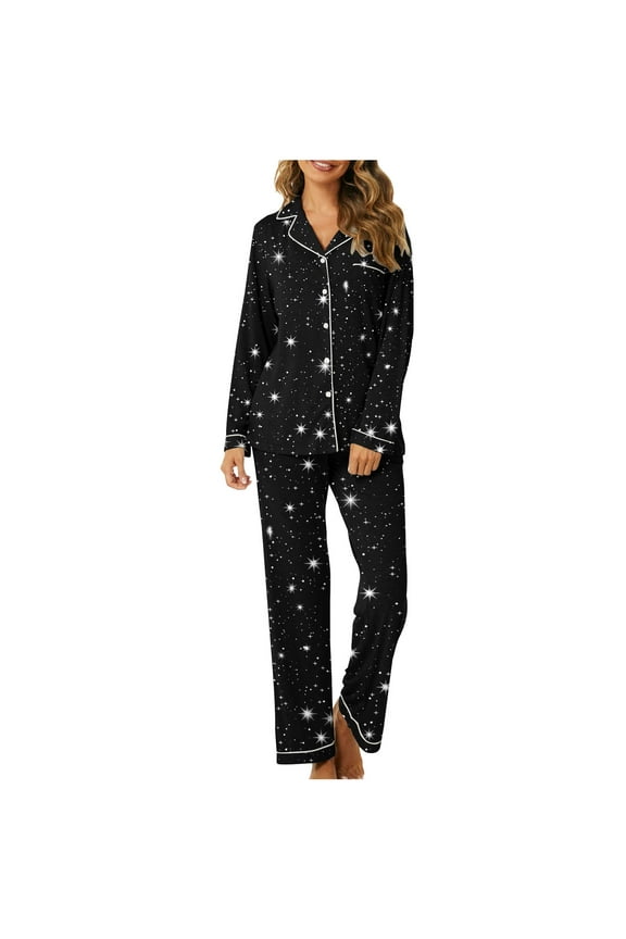 Button Up Pajama Set For Women Long Sleeve Shirt And Pajama Pants Soft Pjs Lounge Sets