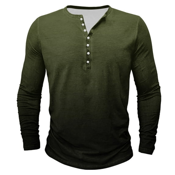 SCSAlgin Casual Henley Shirts for Men Soft Button Up Blouses Graphic Gradient Basic Tops Long Sleeve Breathable T-Shirts Tees