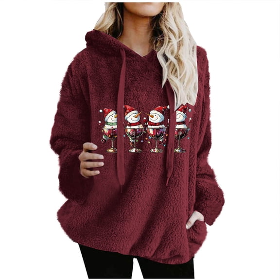 SCSAlgin Christmas Women's Sweatshirt Sherpa Fleece Hoodie Oversized Pullover Fuzzy Pajama Tops