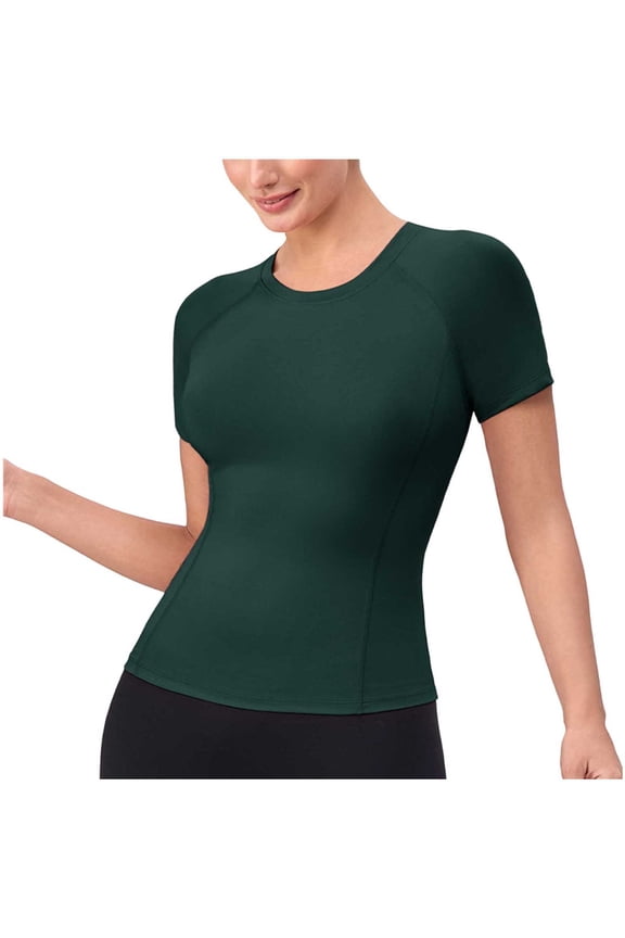 Compression Shirt Women Short Sleeve Workout Tops Athletic Gym Moisture Wicking T-Shirt