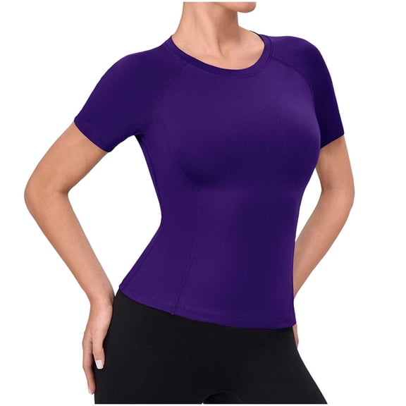 SCSAlgin Compression Shirt Women Short Sleeve Workout Tops Athletic Gym Moisture Wicking T-Shirt