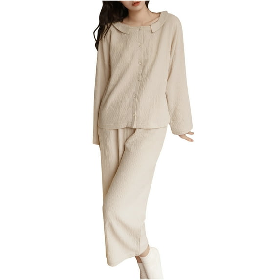 SCSAlgin Cotton Pajamas for Women Soft Button Up Short Sleeve Shirt & Long Pants Pjs Set Comfy Loungewear