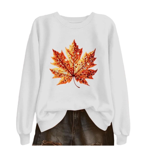 SCSAlgin Crewneck Sweatshirt for Women Fall Leaf Graphic Sweatshirts Vacation Long Sleeve Drop Shoulder Pullover