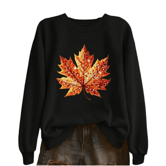 SCSAlgin Crewneck Sweatshirt for Women Fall Leaf Graphic Sweatshirts Vacation Long Sleeve Drop Shoulder Pullover