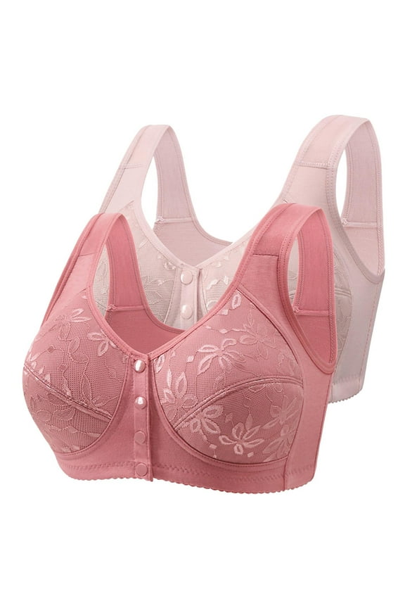 Daisy Bras for Older Women,2 PC Front Closure Wireless Floral Hook Bra,Button Breathable Everyday Bra