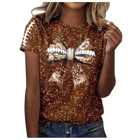 SCSAlgin Football Shirts for Women Game Day Sunday Funday Football Season Tops Casual Football Mom Graphic Short Sleeve Tops