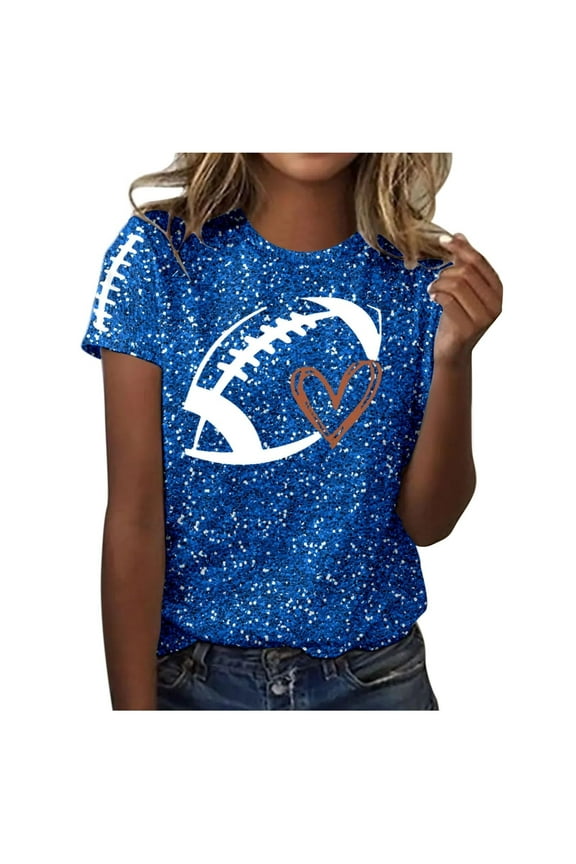 Football T Shirts Women's Cute Heart Football Graphic Top Funny Casual Short Sleeve Crewneck T Shirts 2024 Fall Tops