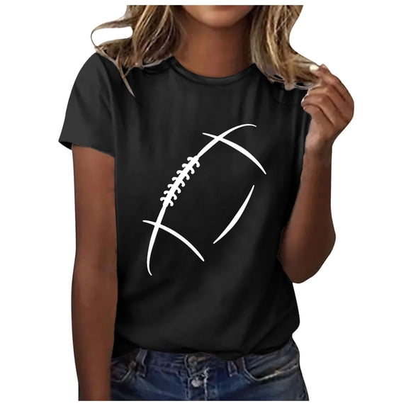 SCSAlgin Football T Shirts Women's Cute Heart Football Graphic Top Funny Casual Short Sleeve Crewneck T Shirts 2024 Fall Tops