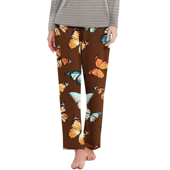 SCSAlgin Funny Butterfly Print Pajamas Pants Women Elastic Waisted Loose Straight Leg Trousers Comfy Soft Loungewear