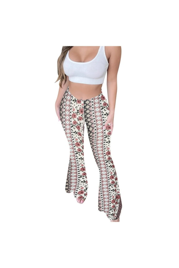 Generic Women High Waisted Boho Flare Palazzo Pants Stretch Wide Leg Bell Bottom Yoga Leggings