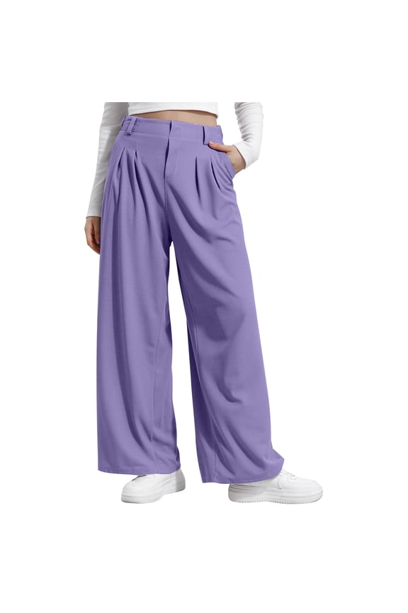 Generic Womens Solid Color Hanging High Waist Wide Leg Versatile Casual Loose Pants