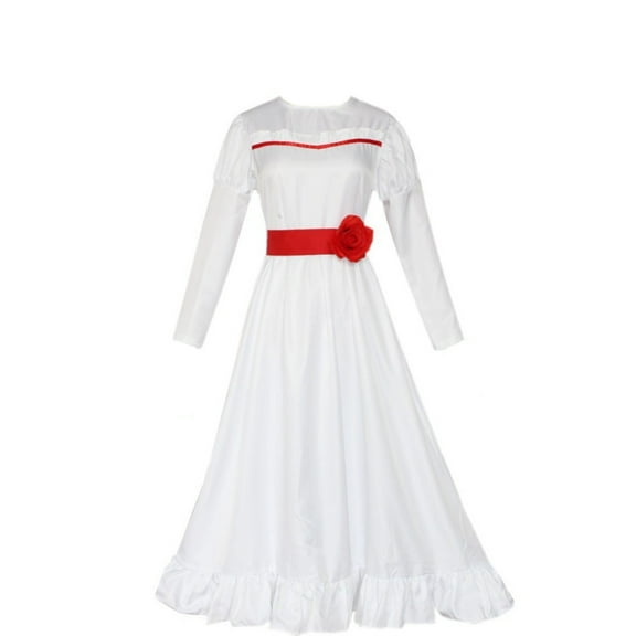 SCSAlgin Halloween Costume Cosplay Long Sleeve Crew Neck Scary White Dress Women girl Horror Party Long Dress