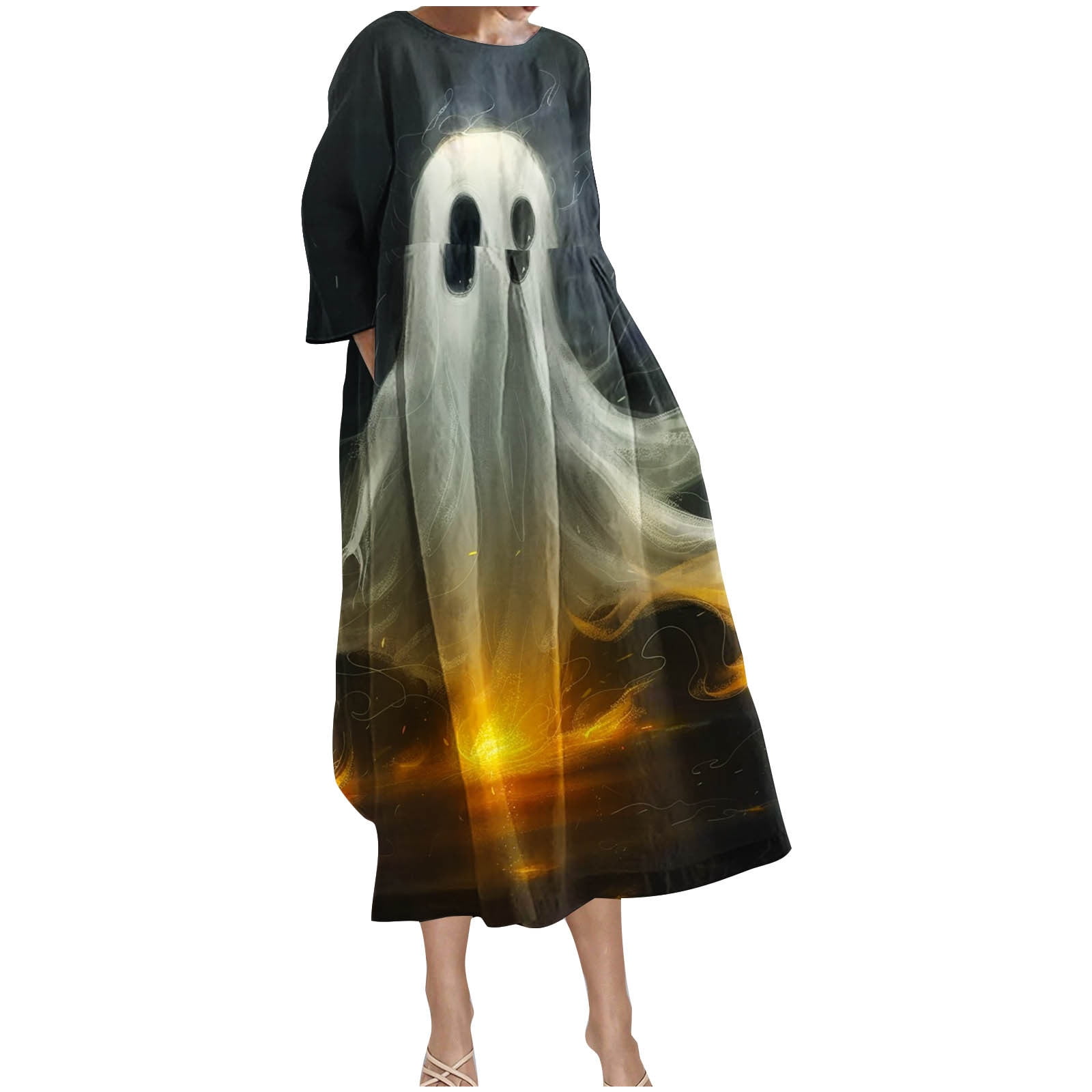 Halloween Skeleton Lace Asymmetrical Hem Midi Dress