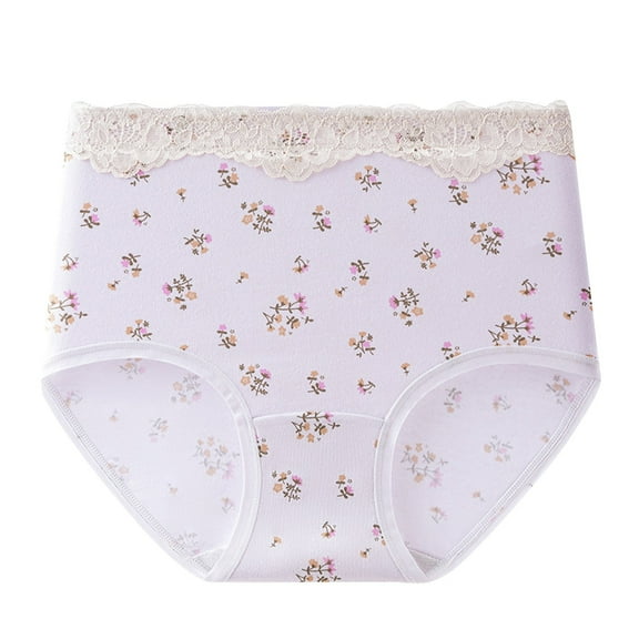 SCSAlgin High Waist Cotton Underwear for Women Full Coverage Panties Floral Print Briefs