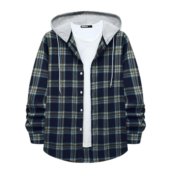 SCSAlgin Hoodies for Men Fashion Long Sleeve Plaid Button Shirts Jacket With Hood Casual Stylish Drawstring Sweatshirts 2024