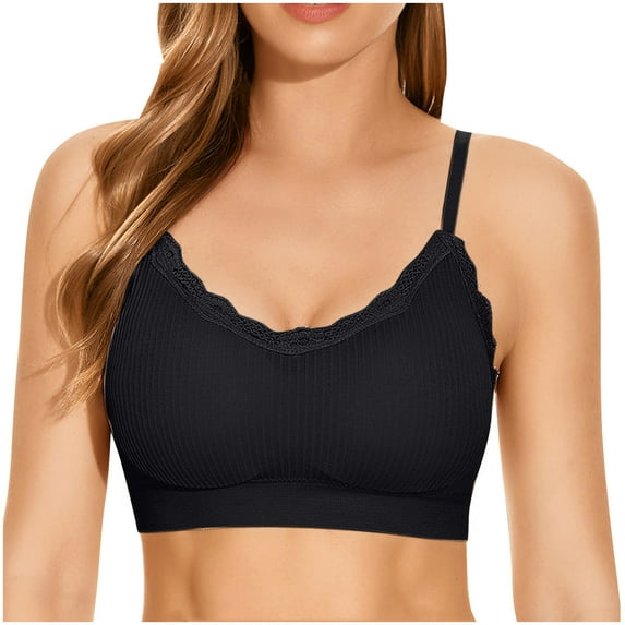 SCSAlgin Lace Bralette for Women Spaghetti Strap Tank Top Ribbed Knit V Neck Slim Solid Color Comfy Basic Camisoles