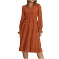 thumbnail image 1 of SCSAlgin Long Sleeve Dress for Women 2025 Fall V Neck Tiered Spring Elegant Modest Flowy Wedding Guest Midi Dresses, 1 of 6
