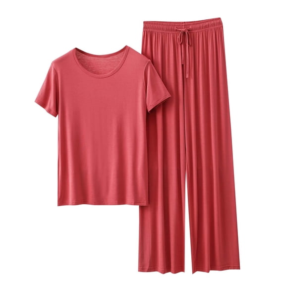 SCSAlgin Lounge Sets for Women Comfy Pajamas Set 2 Piece Outfits Short Sleeve Tops and Wide Leg Pants