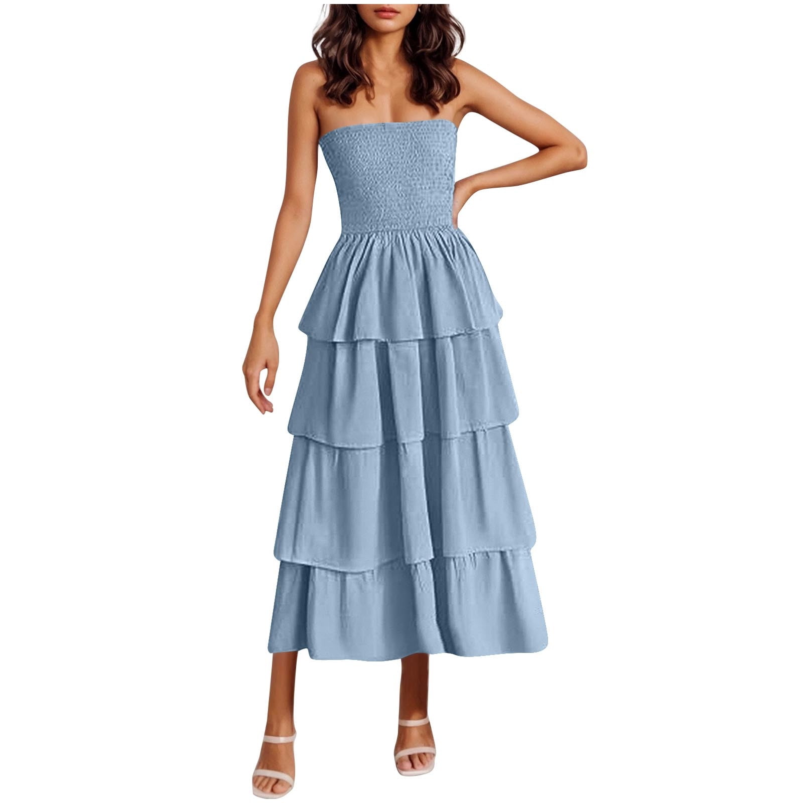 SCSAlgin Maxi Dresses for Women 2025 Summer Off Shoulder Smocked Tiered ...