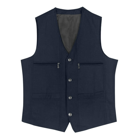 SCSAlgin Men's Casual V-Neck Sleeveless-breasted Business Waistcoat With Pockets Sleeveless Suit Jacket