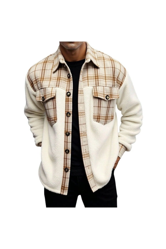 Men's Checkered Jacket Patchwork Jacket Casual Men's Long Sleeved Hooded Casual Jacket