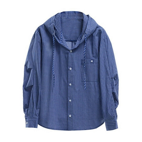 SCSAlgin Men's Plaid Hoodie Shirts Casual Button Down Shirt Jackets for Men Long Sleeve Stylish Hooded with Pocket