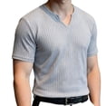 thumbnail image 1 of SCSAlgin Men's Ribbed Knit Notched V Neck Tees Casual Short Sleeve T Shirt Summer Basic Tops, 1 of 3