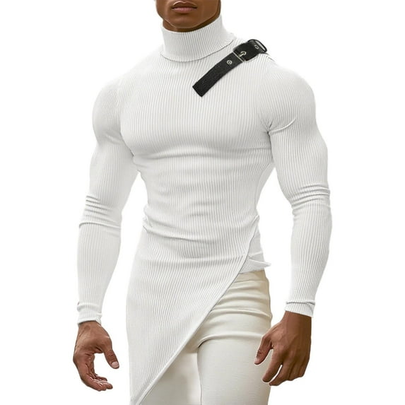 SCSAlgin Men's Semi High Neck Base Shirt Elastic Sports Tight Fitting Shirt Long Sleeved Top