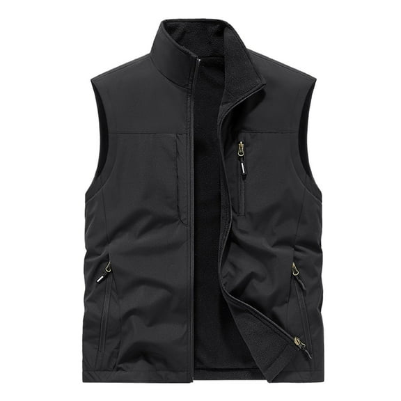 SCSAlgin Men's Sleeveless Stand Collar Pokects Full Zipper Outdoor Solid Color Vest Jackets for Travel Fishing