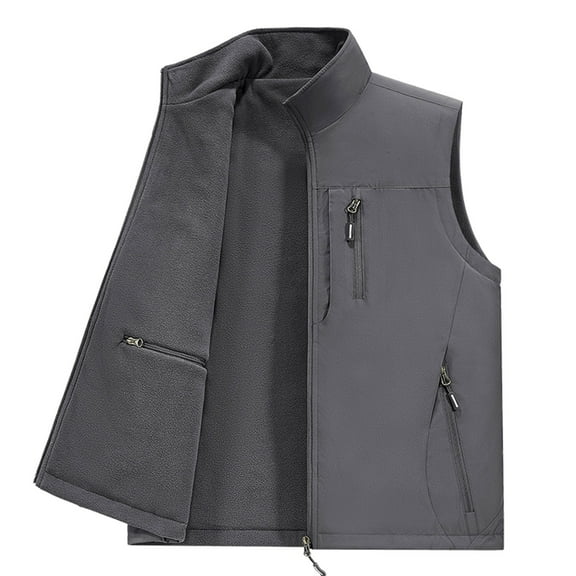 SCSAlgin Men's Sleeveless Stand Collar Pokects Full Zipper Outdoor Solid Color Vest Jackets for Travel Fishing