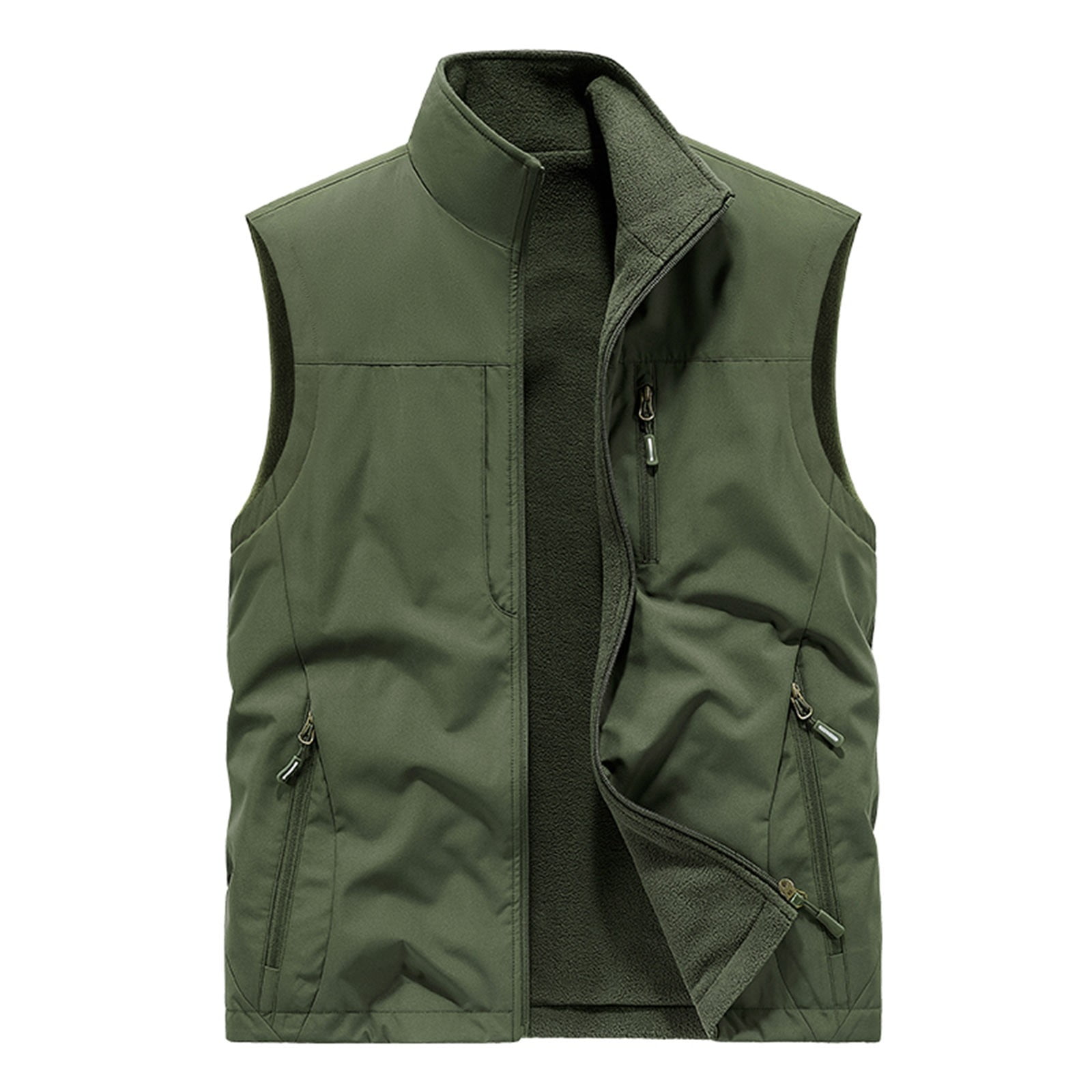 SCSAlgin Men's Sleeveless Stand Collar Pokects Full Zipper Outdoor