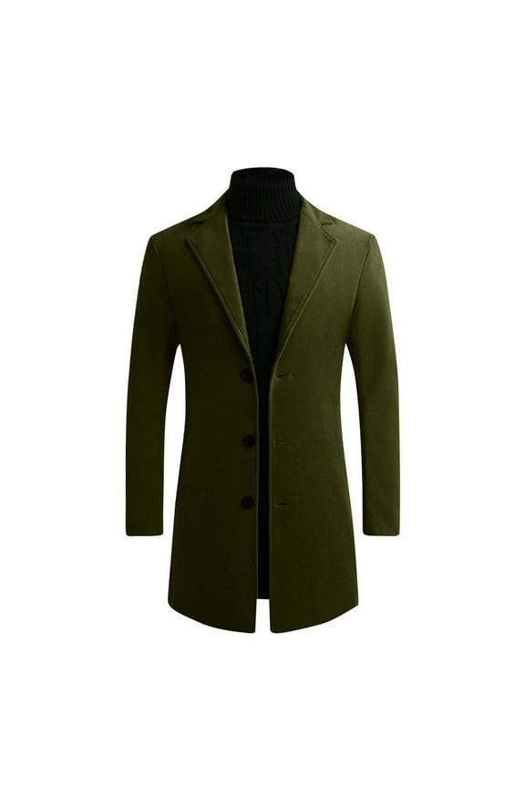Men's Wool Blend Pea Coat Notched Collar Single Breasted Overcoat Warm Winter Trench Coat