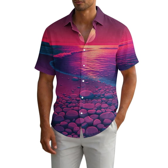SCSAlgin Mens Hawaiian Shirt, Short Sleeves Button Down Beach Clothing, Summer Flamingos Casual Aloha Floral Shirts