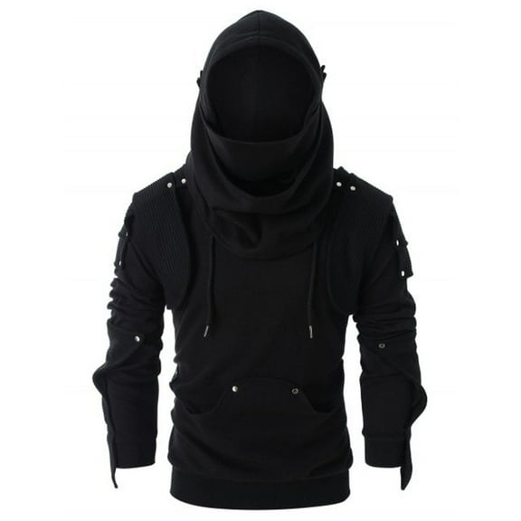 SCSAlgin Mens Punk Mask Hooded Pullover Goth Hoodies Techwear Cyberpunk Streetwear Tactical Sweatshirt
