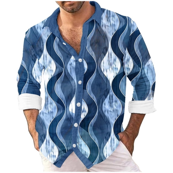 SCSAlgin Mens Shirts Long Sleeve Casual Button Down Lapel Collar Fashion Printed Tops Trendy Loose Fit Workout Shirt