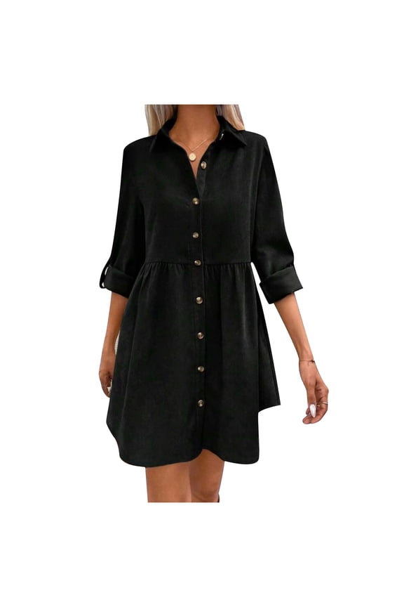 Milk Velvet Dress Women Suede Like Shirt Dress Long Sleeve Button Down Overall Dress Casual Lightweight Jumper