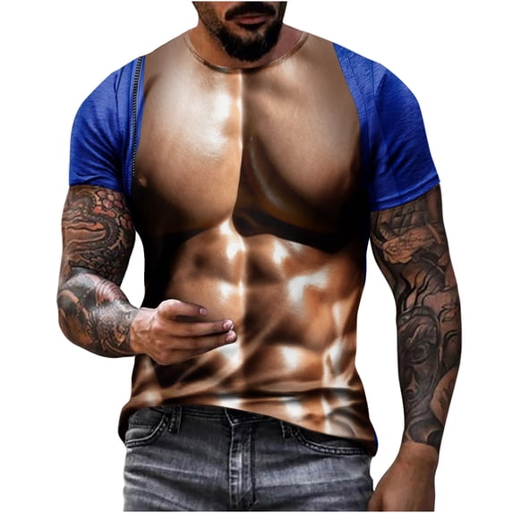 SCSAlgin Muscle Tee Shirts for Men Funny T-Shirt with Abdominal Muscle 3D Printed Graphics