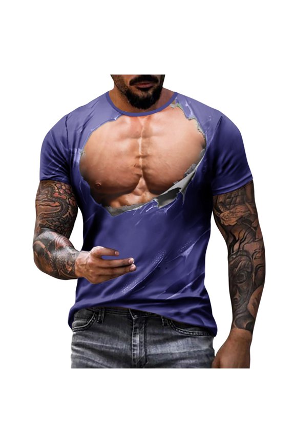 Muscle Tee Shirts for Men Funny T-Shirt with Abdominal Muscle 3D Printed Graphics