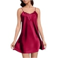 thumbnail image 1 of SCSAlgin Nightgown for Women Lace V Neck Sleepwear Satin Slip Dress Sexy Lingerie Babydoll Chemise Negligee, 1 of 7