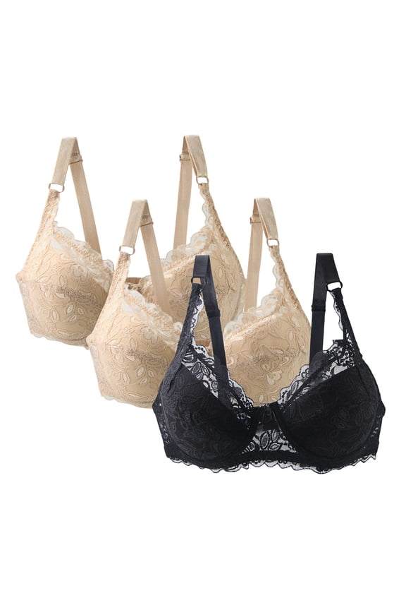 Pack of 3 Minimizer Bra Sets for Women - Plus Size Lace Bra Womans Full Coverage Bras Unlined Underwire Bra