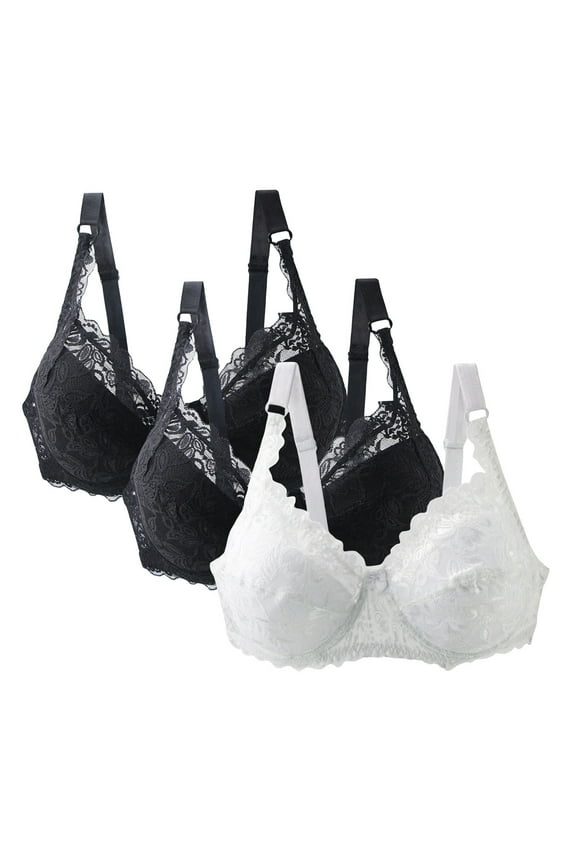 Pack of 3 Minimizer Bra Sets for Women - Plus Size Lace Bra Womans Full Coverage Bras Unlined Underwire Bra