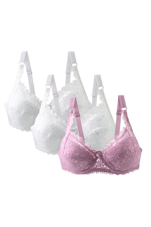 Pack of 3 Minimizer Bra Sets for Women - Plus Size Lace Bra Womans Full Coverage Bras Unlined Underwire Bra