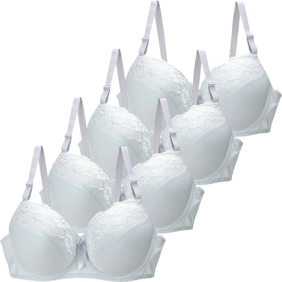 SCSAlgin Pack of 4 Lace Bra for Womens Full Coverage Underwire Bras Padded Underwear